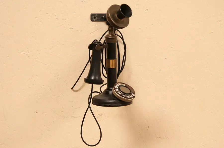 Main image of Candlestick Antique 1915 Telephone, Accordion Bracket