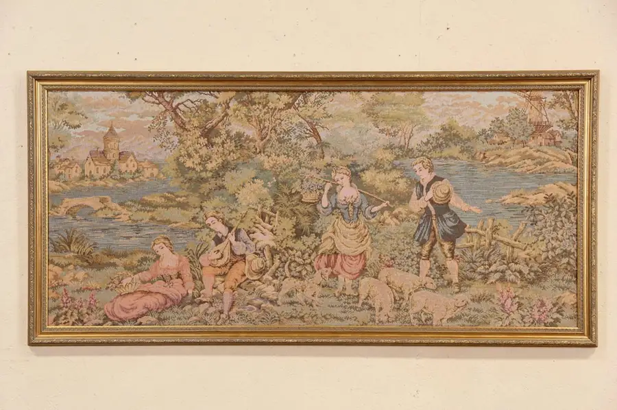Main image of French Tapestry, Musical Country Scene, Custom Vintage Frame