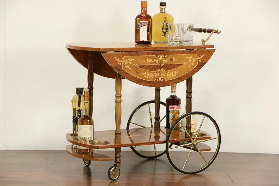 Main image of Italian Vintage Marquetry Tea Cart, Beverage or Dessert Trolley