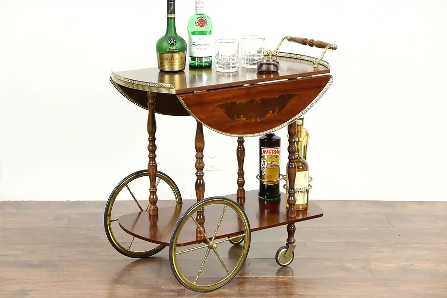 Main image of Tea Cart or Vintage Beverage Trolley, Inlaid Rosewood Marquetry, Sorrento, Italy