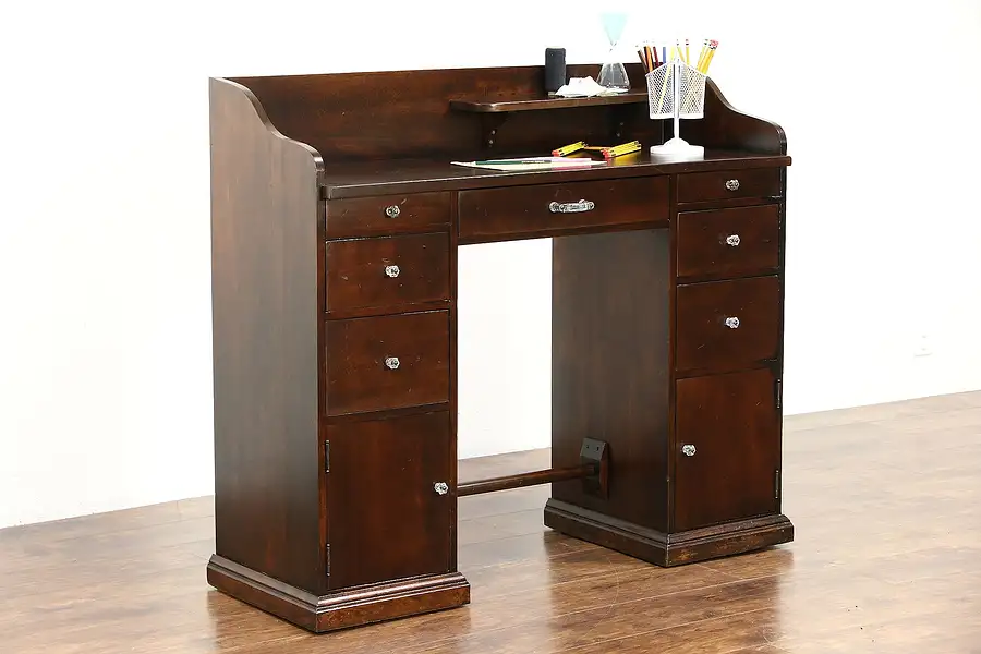 Main image of Workbench Desk, Walnut 1915 Antique, Stool or Standing Height