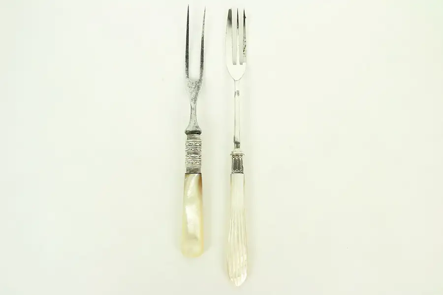Main image of Pearl Handle 2 Antique Silver Plate Serving Forks