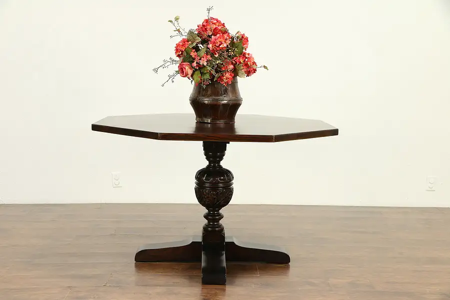 Main image of English Tudor Octagon Antique Oak Game, Breakfast, Foyer Hall, Lamp Table