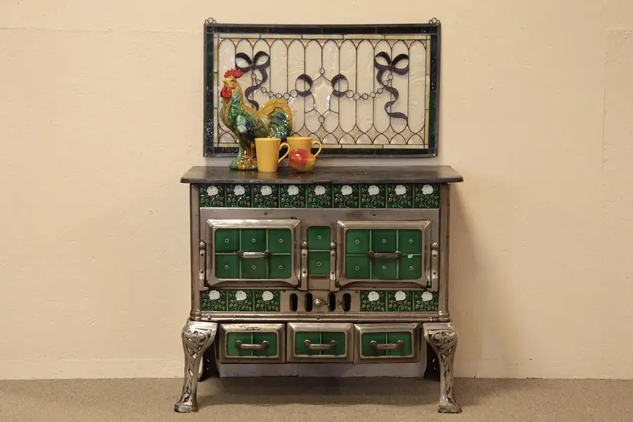 Main image of French Antique Iron Stove Kitchen Island, w / Tiles