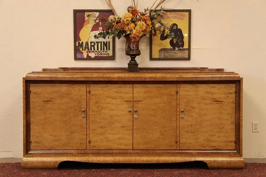 Main image of Art Deco Curly Birch Antique Sideboard, or Buffet