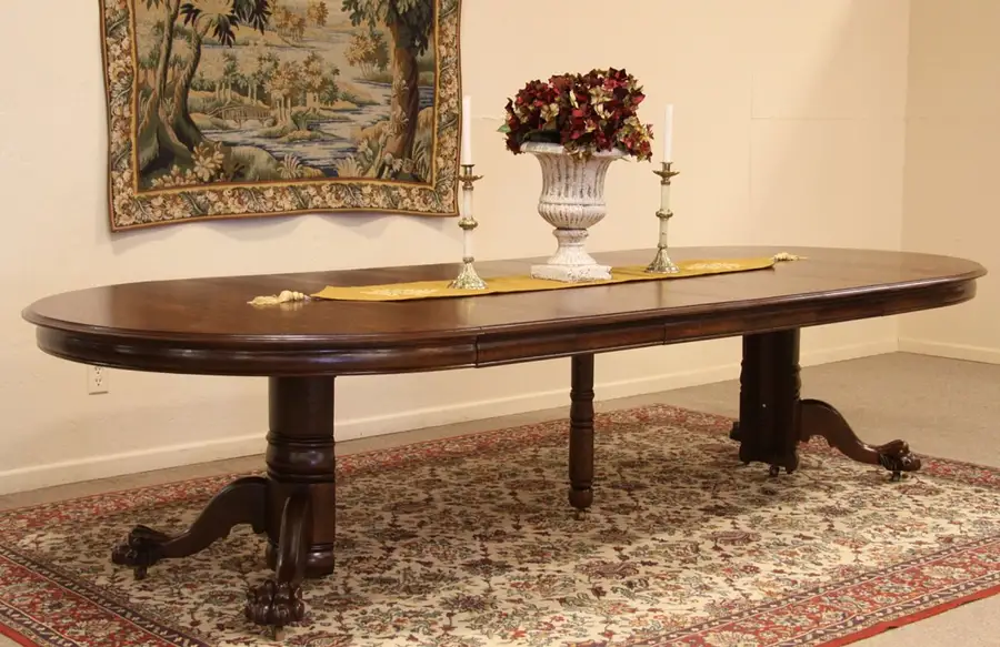 Main image of Round Oak Lion Paw Dining Table, Extends 10' 5"