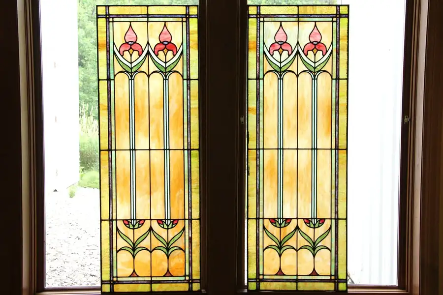 Main image of Pair Arts & Crafts Stained Glass Leaded Windows