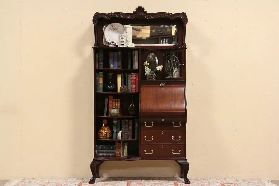 Main image of Art Nouveau 1910 Secretary Desk & Bookcase