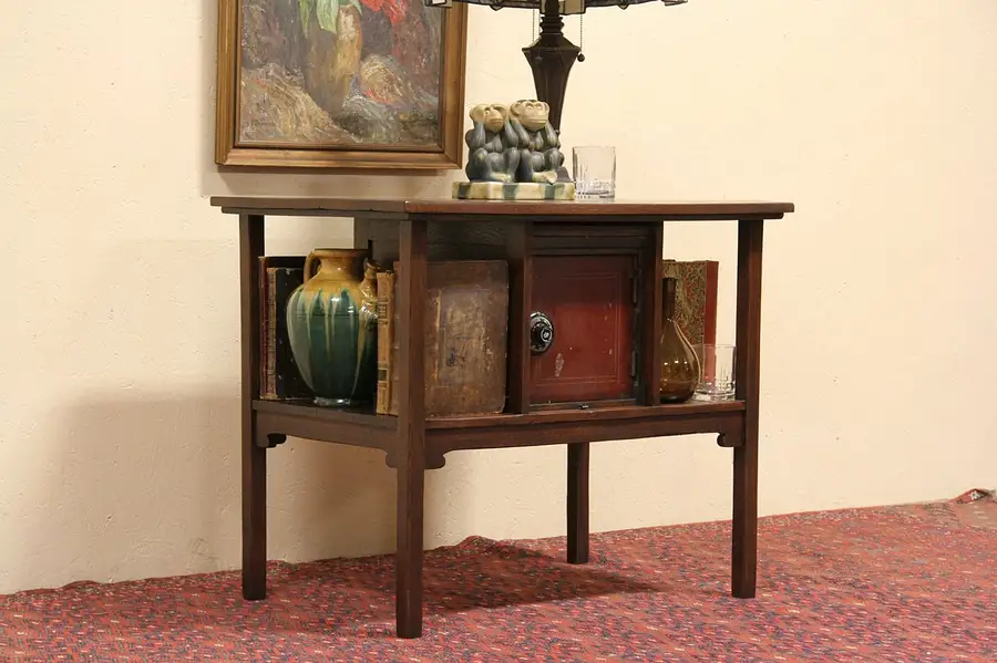 Main image of Arts & Crafts Mission Oak Table with Secret Safe