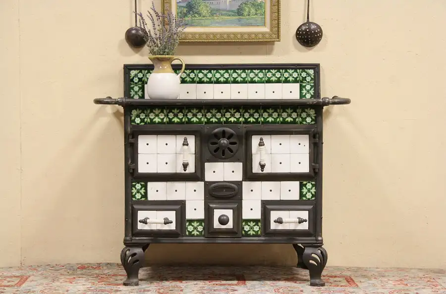 Main image of Country French Iron & Tile Antique 1890 Cook Stove