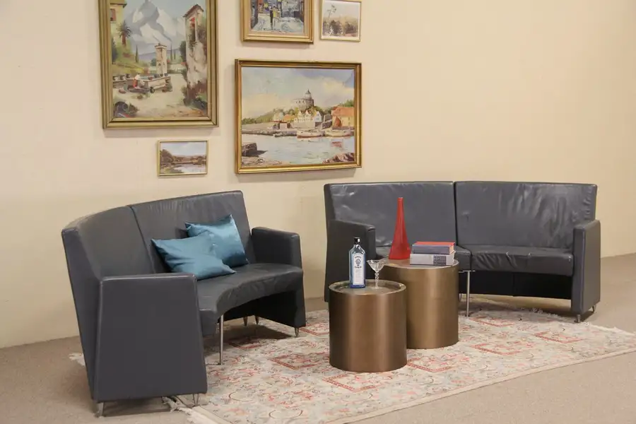 Main image of Pair of Curved Leather Vintage Midcentury Danish Modern 1960 Vintage Sofas