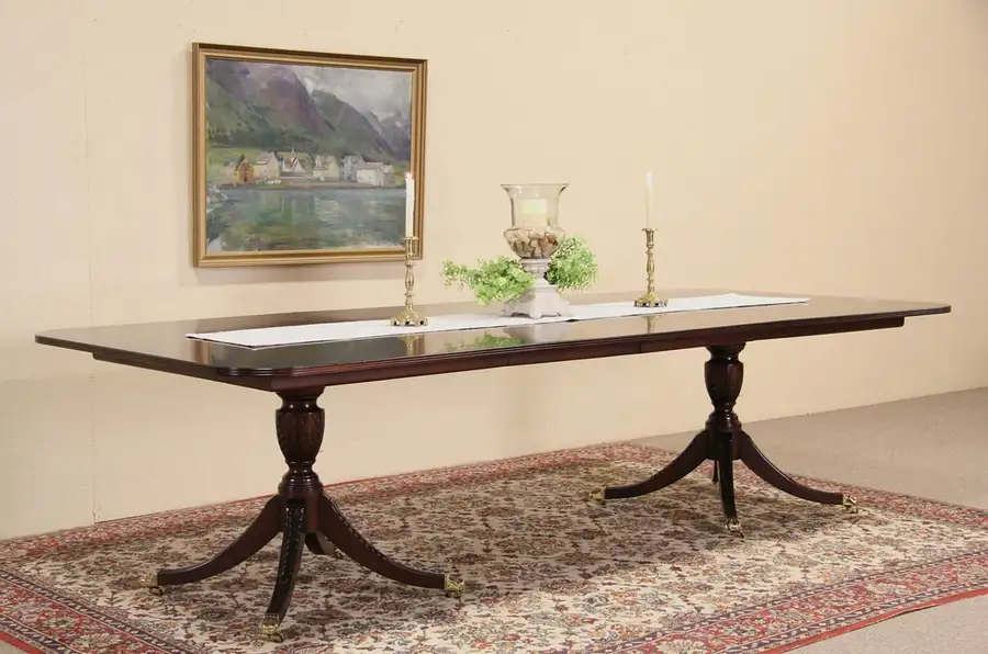 Main image of Kindel Georgian Chippendale Mahogany Vintage Dining Table, 2 Leaves, 9' 4" Long