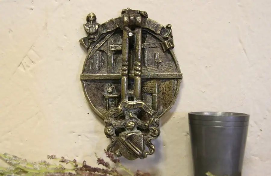 Main image of Antique Brass Door Knocker William Shakespeare Home and Arms of Stratford?
