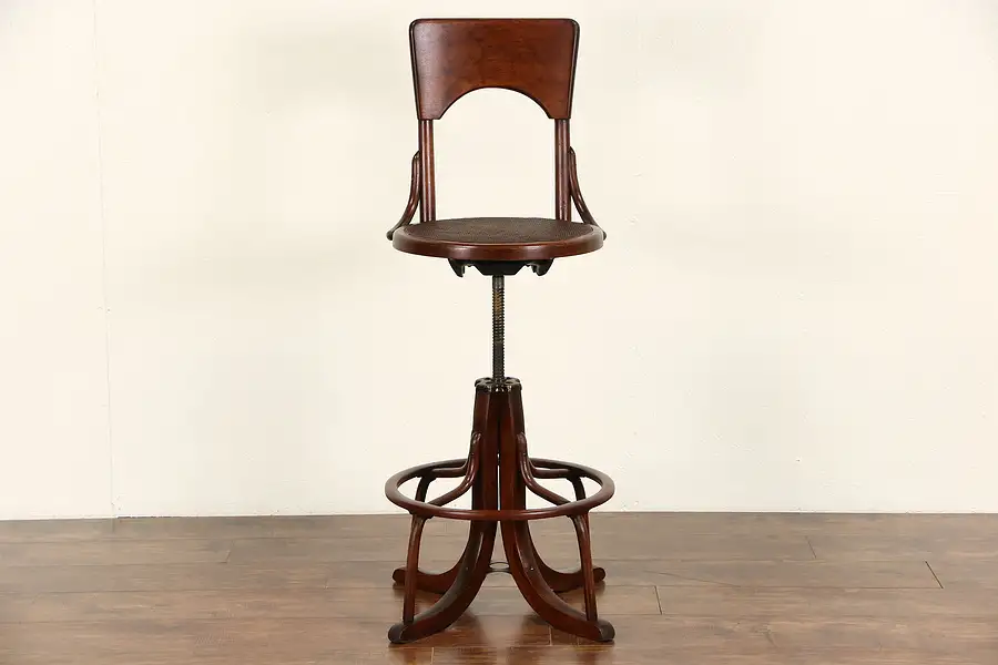 Main image of Swivel 1920's Antique Architect, Artist or Drafting Stool with Back
