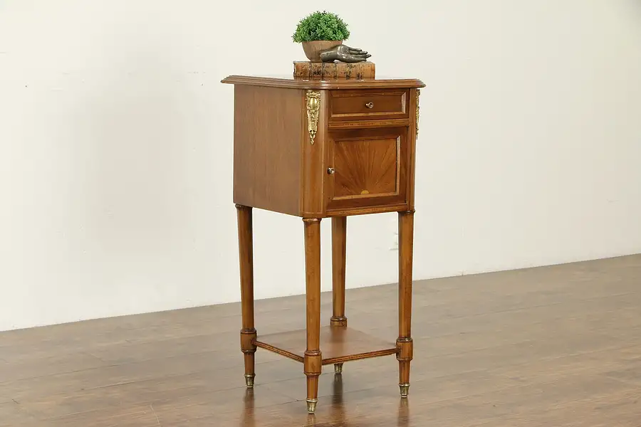 Main image of French Antique Mahogany Marble Top Nightstand or End Table