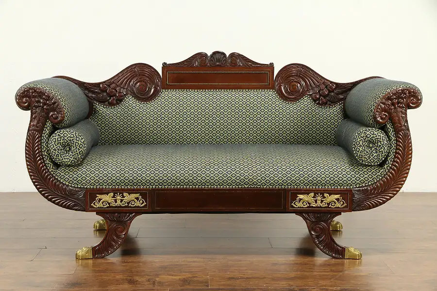 Main image of Empire Centennial Antique Sofa, Carved Mahogany Cornucopia, Bronze Feet