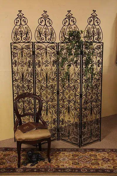 Main image of Wrought Iron 4 Panel Screen or Room Divider