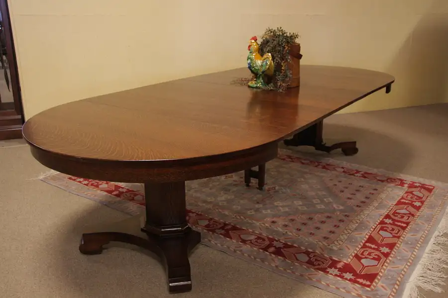 Main image of Round Antique 54" Oak Dining Table, Extends 10 1/2'