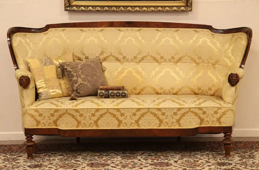Main image of Antique Victorian Sofa, Carved Lion Heads