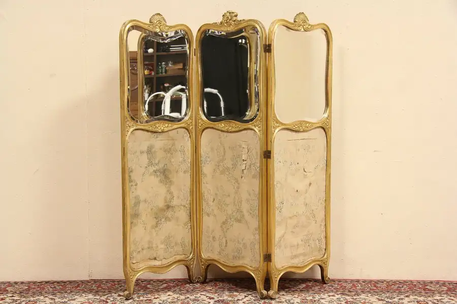 Main image of Folies Bergere Gold 1880's Antique French Dressing Screen