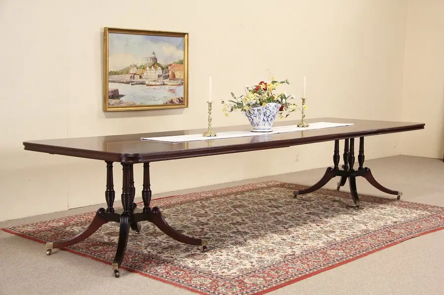 Main image of Georgian 1930's Dining Table, Double Pedestal, Extends 12,' Signed Tapp