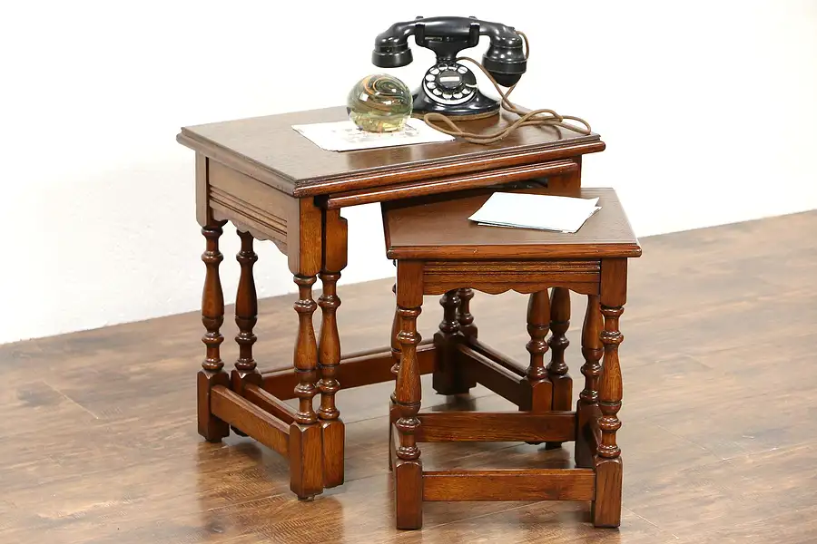 Main image of Set of 3 Dutch Oak Antique Nesting Snack Tables