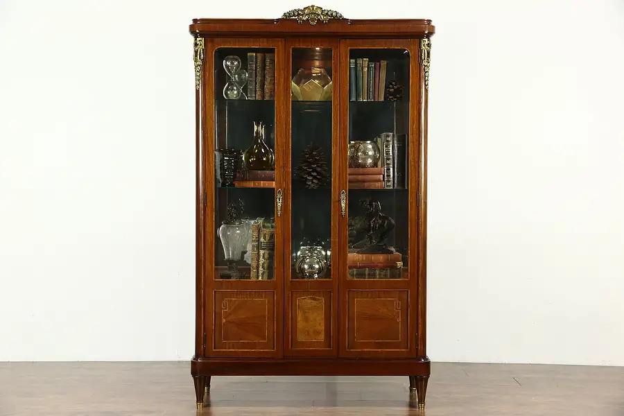 Main image of French Signed Joliver Paris 1920 Antique China Curio Cabinet, Beveled Glass