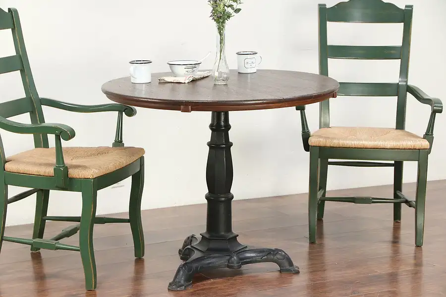 Main image of Victorian Antique Pub, Tavern, Poker Game Table, Oak & Iron Base