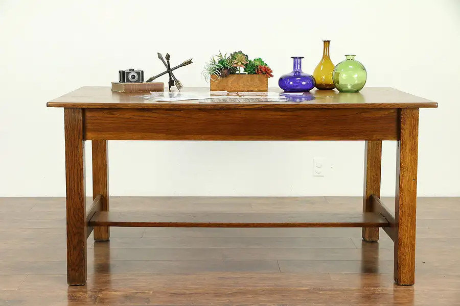 Main image of Mission Oak Arts & Crafts Antique Craftsman Dining or Library Table, Desk