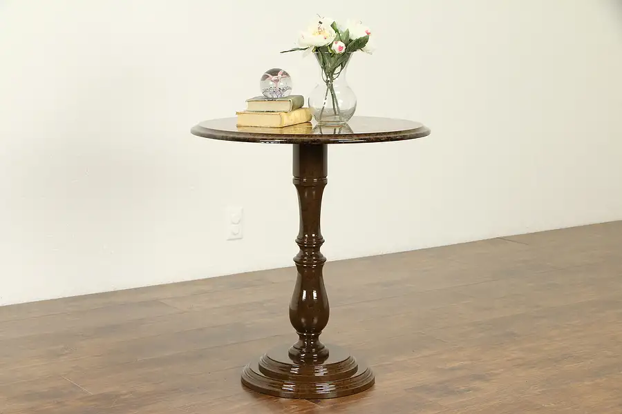 Main image of Italian Vintage Round Inlaid Marquetry Walnut Tea or Lamp Table