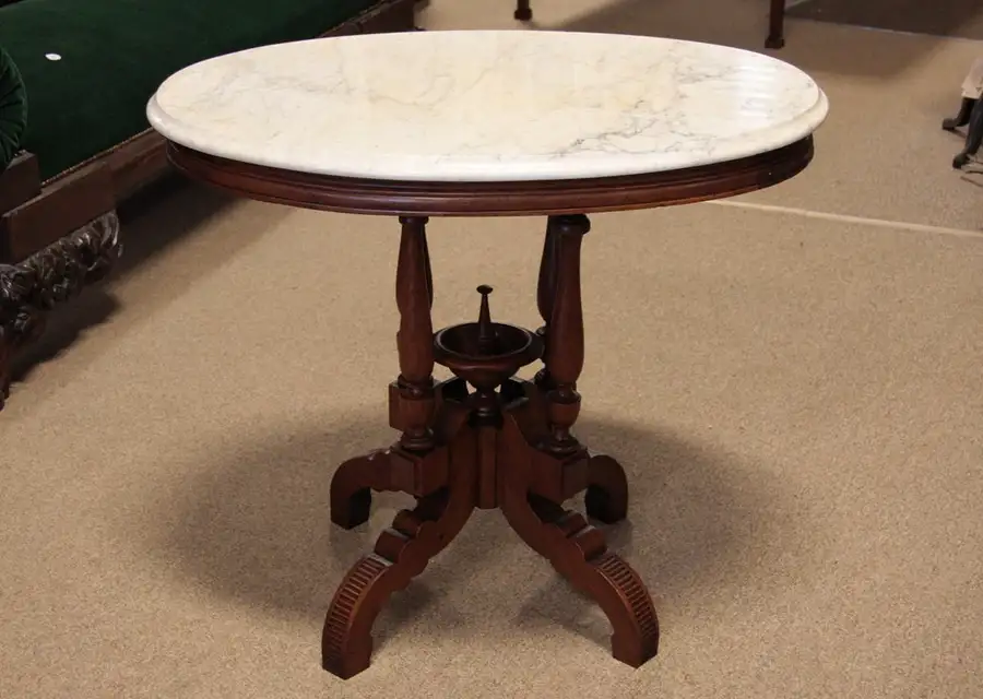 Main image of Victorian Oval Marble Top Antique Table