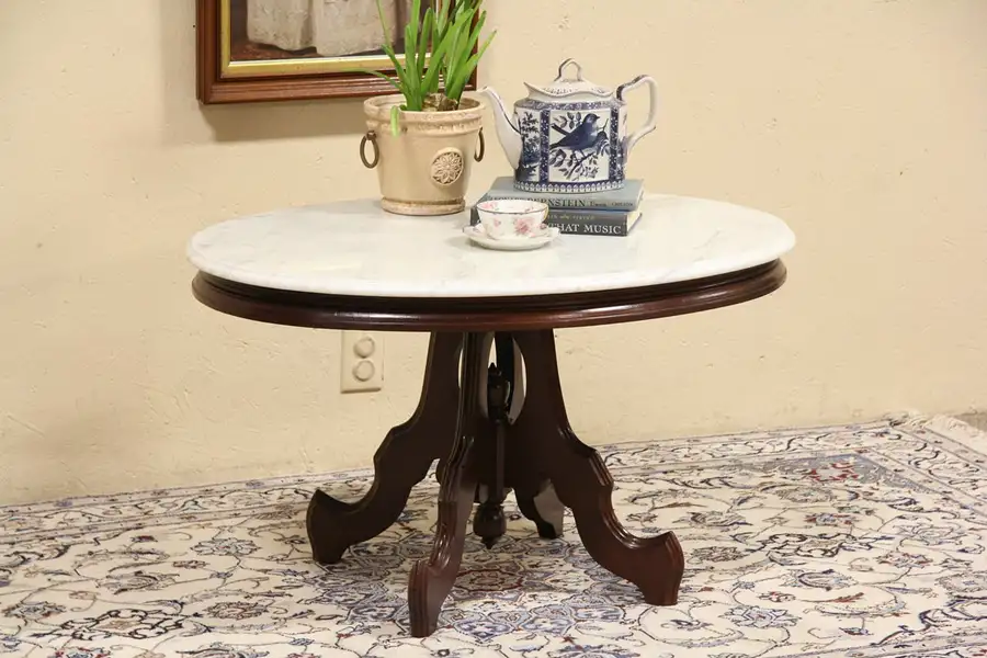 Main image of Marble Top Victorian Coffee Table, Shortened from 1880 Table