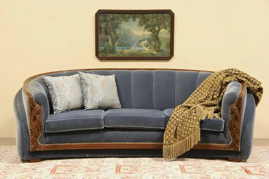 Main image of Art Deco 1935 Sofa, New Genuine Mohair Upholstery
