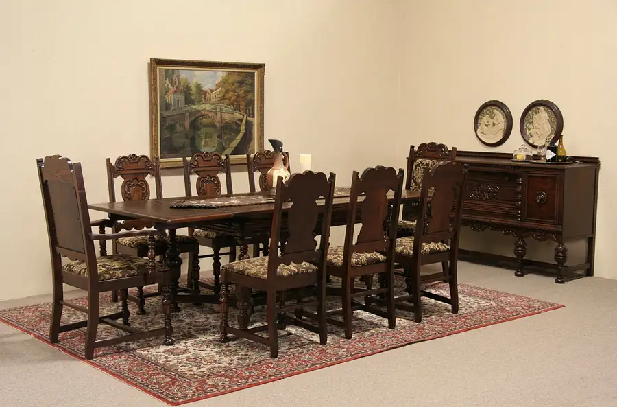Main image of English Tudor 1920's Oak 10 Pc. Dining Set