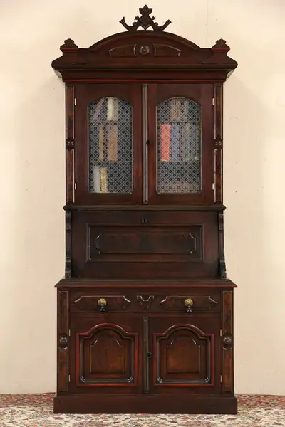 Main image of Victorian Child Size 1870 Antique Walnut Secretary Desk & Bookcase