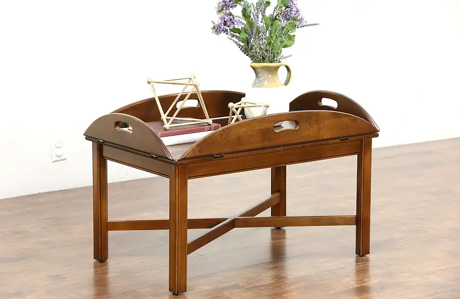 Main image of Ethan Allen Signed Vintage Cherry Butler Coffee or Cocktail Table, Folding Sides
