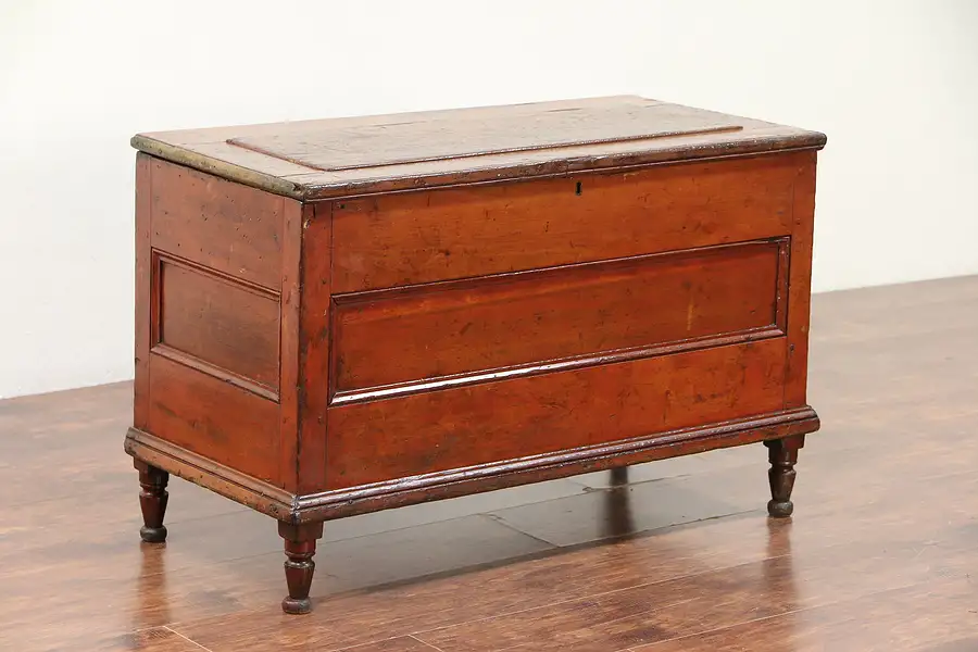 Main image of Country Pine Antique 1840 Immigrant Trunk or Blanket Chest