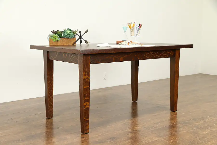 Main image of Craftsman Oak Antique Library Table, Desk or Dining Table, Signed
