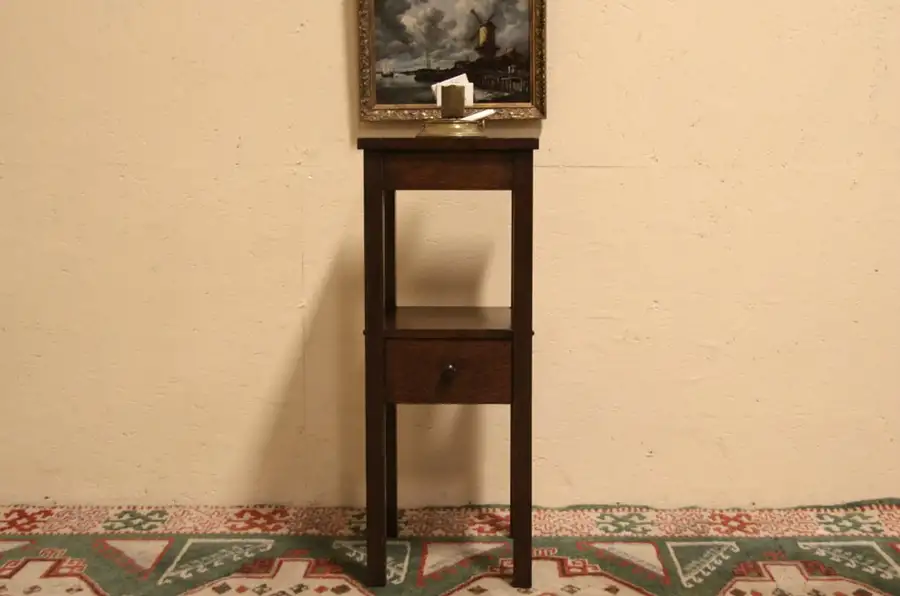 Main image of Arts & Crafts Mission Oak Smoking Stand, Brass Ashtray