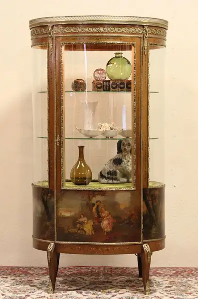 Main image of Vernis Martin 1890 Oval Curved Glass Vitrine or Curio Cabinet
