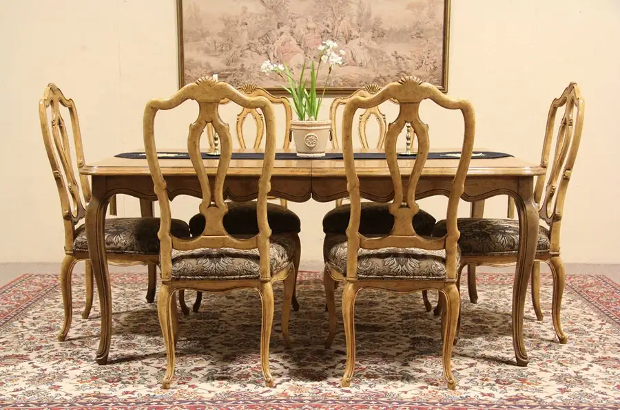 Main image of Country French Fruitwood Vintage Dining Set, Table & 6 Chairs