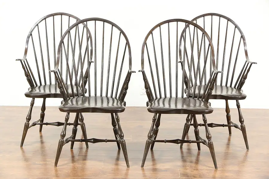 Main image of Set of 4 Oak Hand Hewn Vintage Windsor Chairs, England