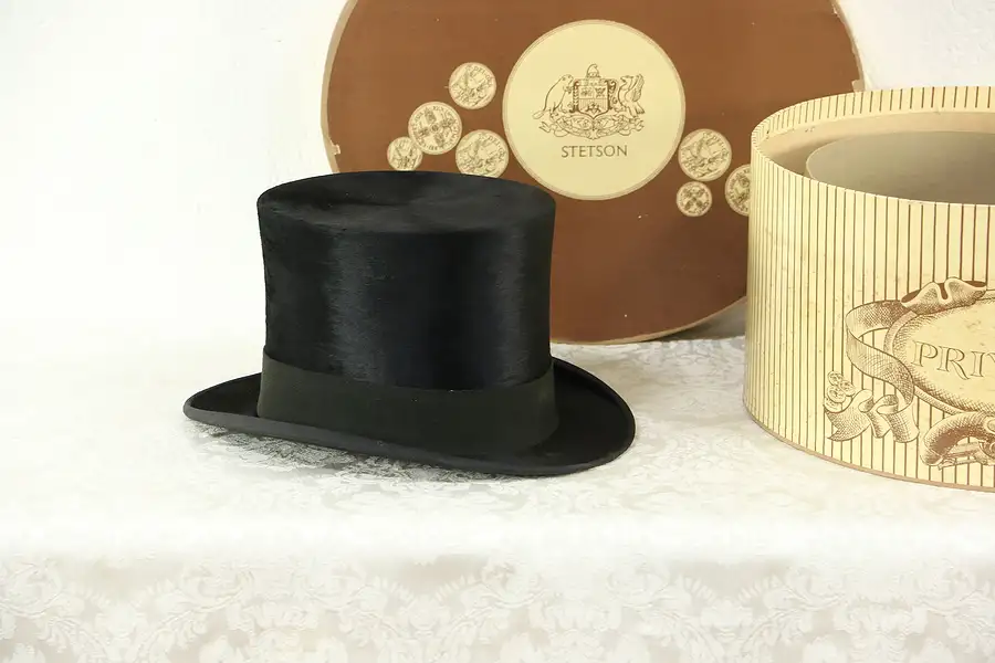 Main image of Beaver Gentleman's Antique Top Hat & Box, Knox NY, Sold in St. Louis