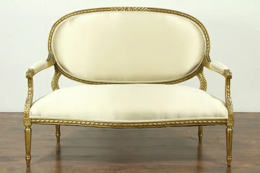 Main image of Louis XVI Style Antique 1910 Settee, Gold Leaf Finish, France