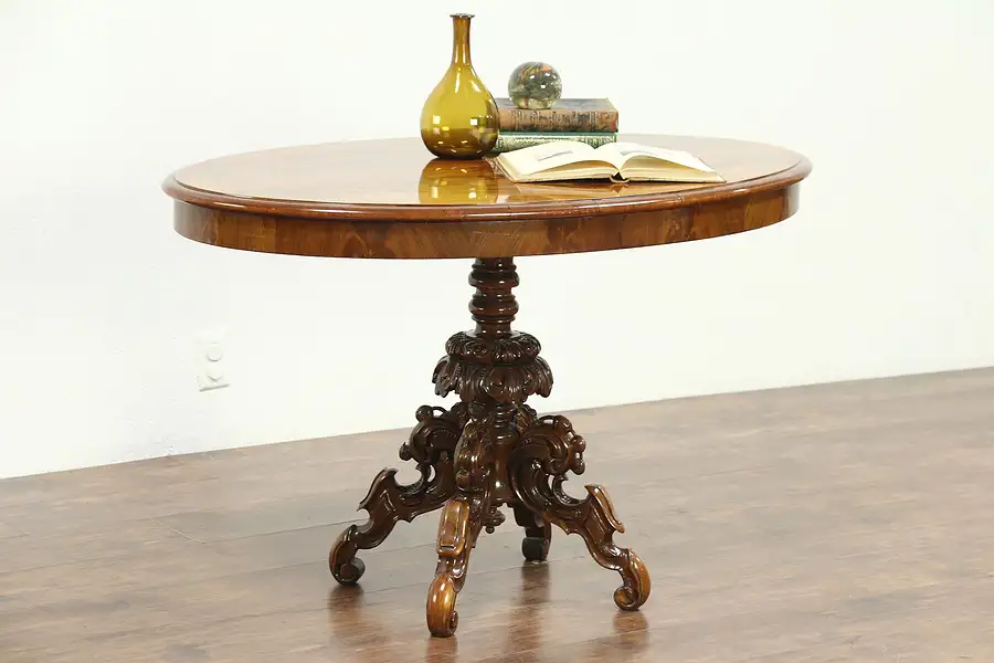 Main image of Oval Antique French Carved Mahogany Hall Center or Lamp Table