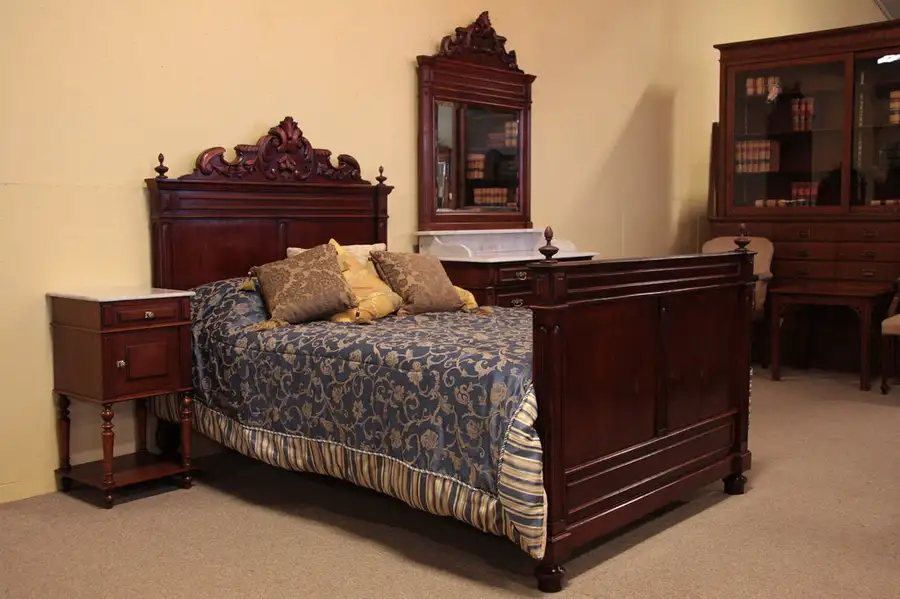 Main image of Victorian Antique 1890 Bedroom Set, Marble Tops