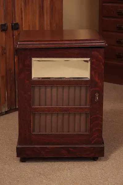 Main image of Oak 1900 Sewing Cabinet, Leather Books, Mirror