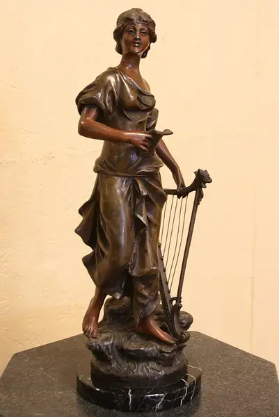 Main image of Art Nouveau Antique Sculpture of a Woman with Harp