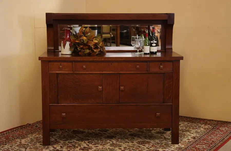 Main image of Arts & Crafts Mission Oak Antique Sideboard Buffet