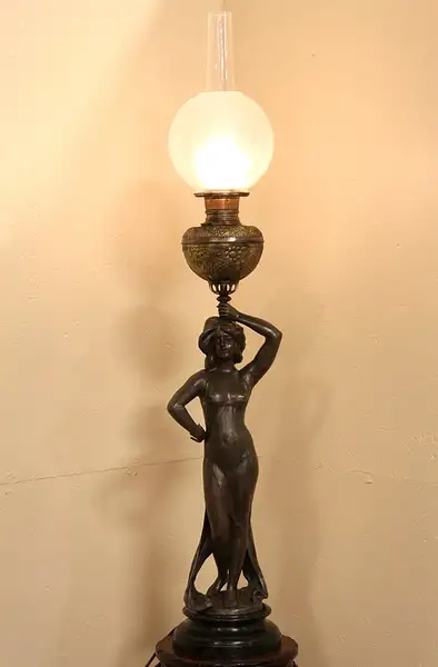 Main image of Art Nouveau or Victorian Newel Post Oil Lamp